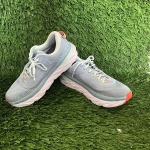 Hoka One One Bondi 7 Womens US 10 Blue Fog Glass Comfort Running Sneaker Shoes